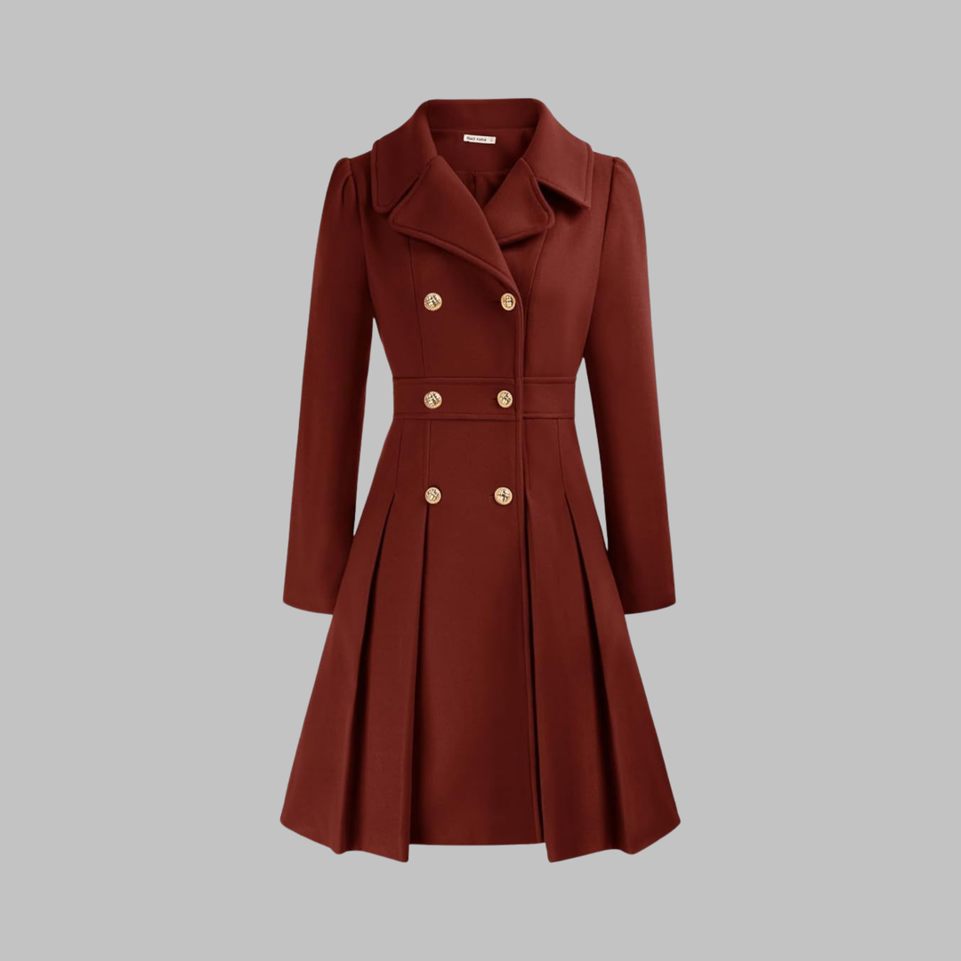 Women's Double-Button Trench Coat for Autumn in Deep Red