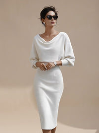 Amber | Women's Draped Midi Knit Jumper Dress