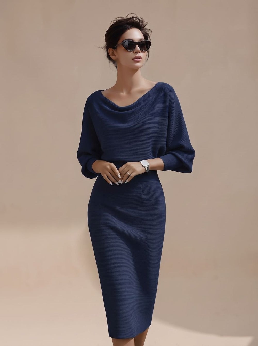 Women's Draped Midi Knit Jumper Dress (2)