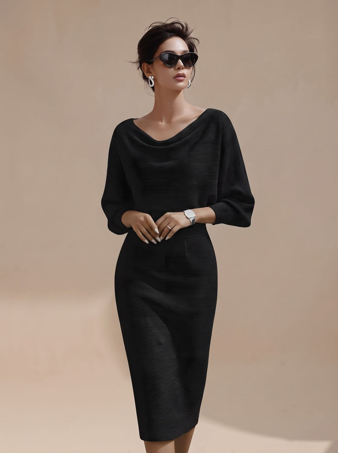 Women's Draped Midi Knit Jumper Dress (3)