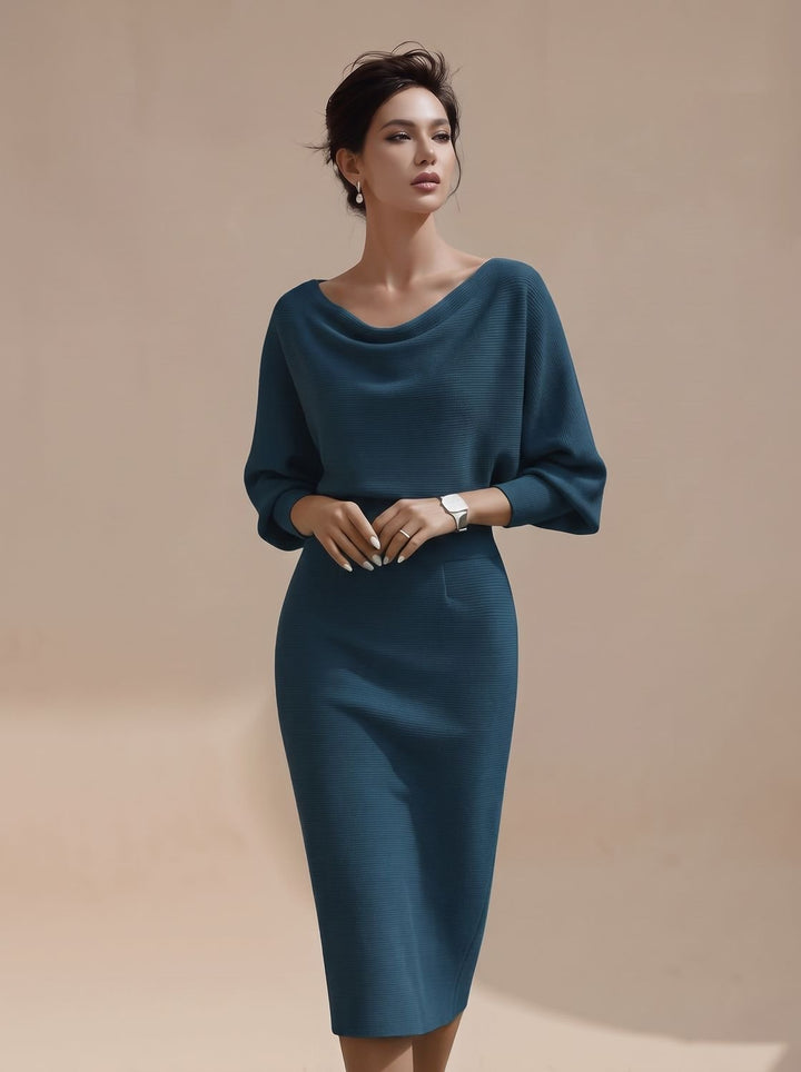 Women's Draped Midi Knit Jumper Dress (7)