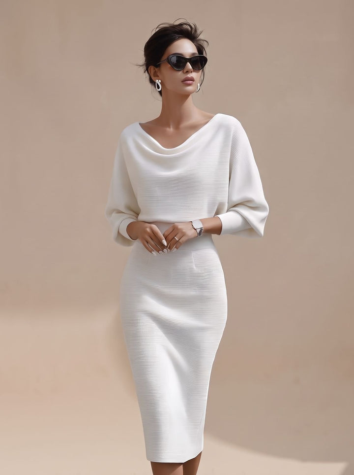 Women's Draped Midi Knit Jumper Dress in White