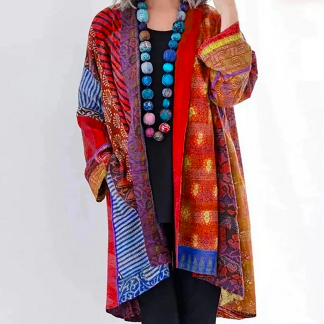 Women's Duster Boho Cardigan with Relaxed Fit in Red