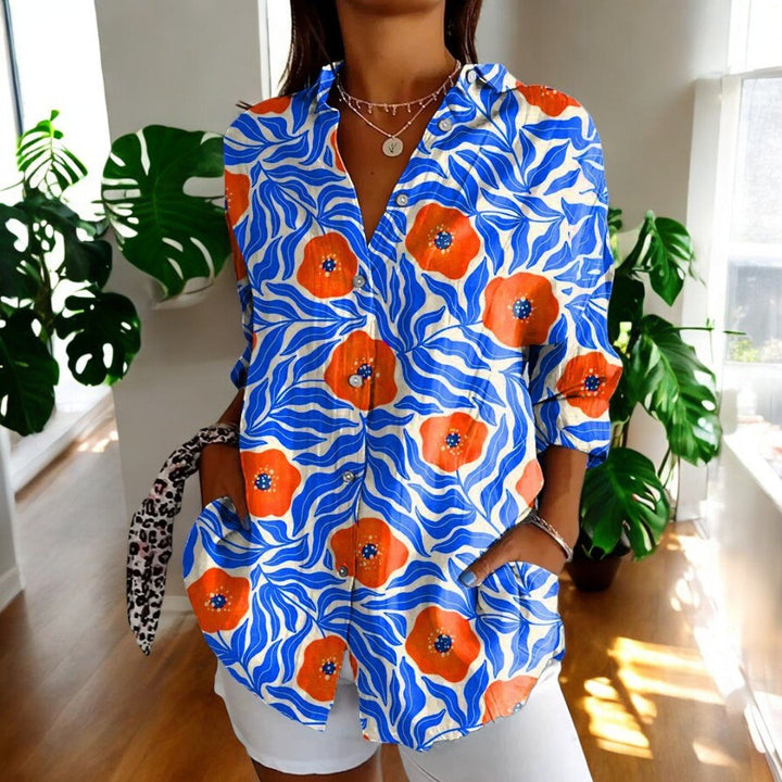 Women's Elegant Blouse in Vintage Floral in Blue