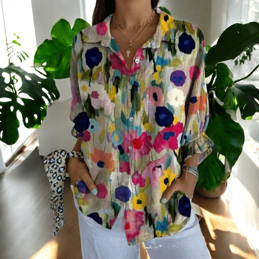 Women's Elegant Blouse in Vintage Floral in Canvas