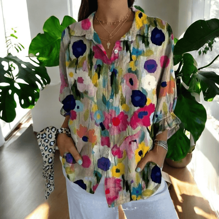 Women's Elegant Blouse in Vintage Floral in Canvas