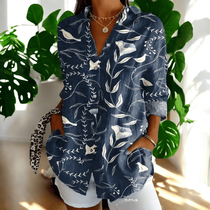 Women's Elegant Blouse in Vintage Floral in Dark blue