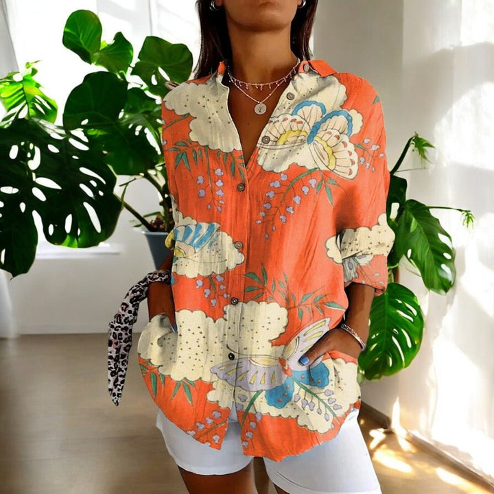 Women's Elegant Blouse in Vintage Floral in Orange