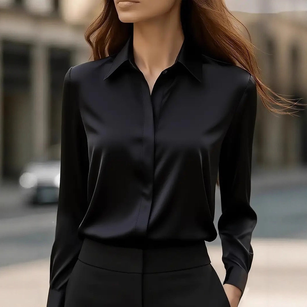 Women's Elegant Blouse with Classic Buttons in Black