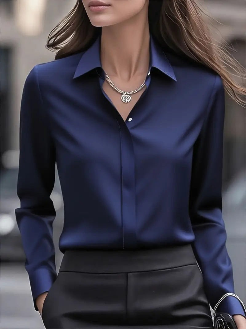 Women's Elegant Blouse with Classic Buttons in Dark blue