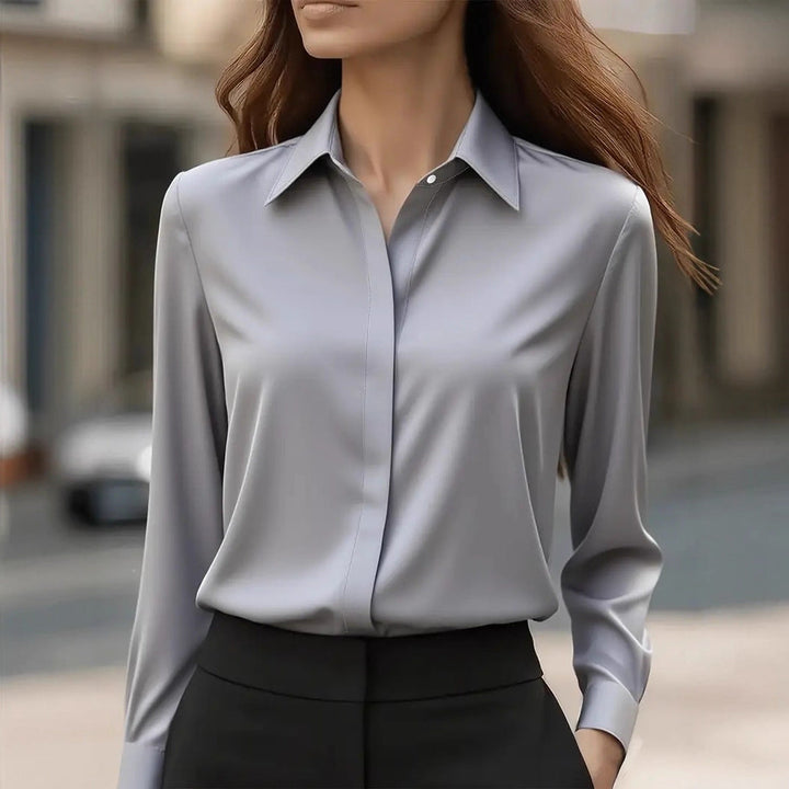 Women's Elegant Blouse with Classic Buttons in Grey