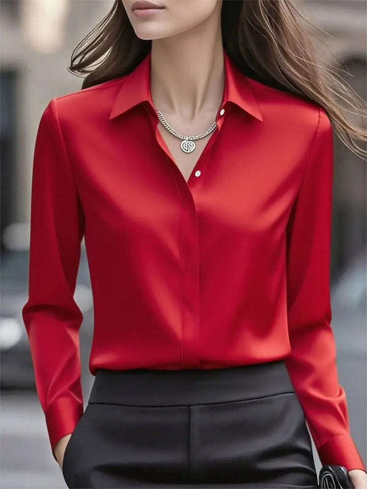 Women's Elegant Blouse with Classic Buttons in Red