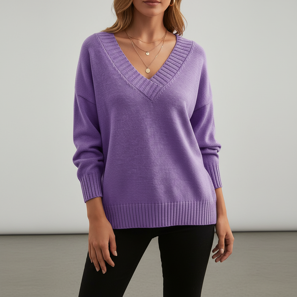 Women's Elegant Cashmere Christmas Jumper with V-Neck in Purple