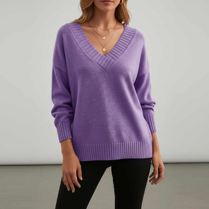 Women's Elegant Cashmere Christmas Jumper with V-Neck in Purple