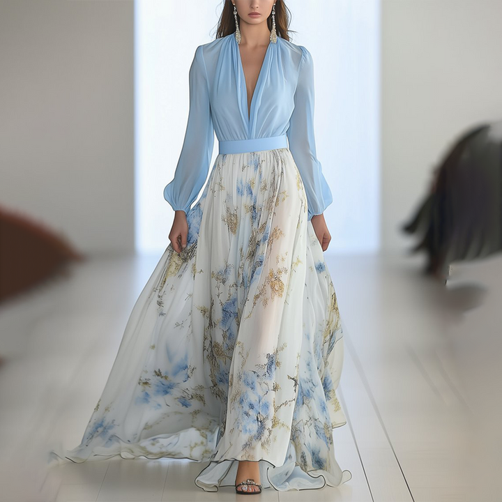 Women's Elegant Fall Maxi Dress in Blue