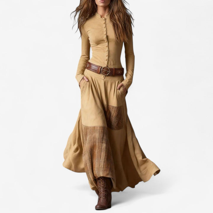 Women's Elegant Fall Suede Dress in Aprikose