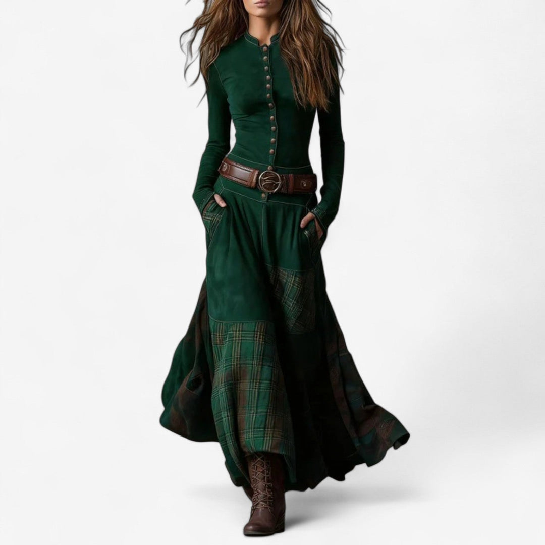 Women's Elegant Fall Suede Dress in Green