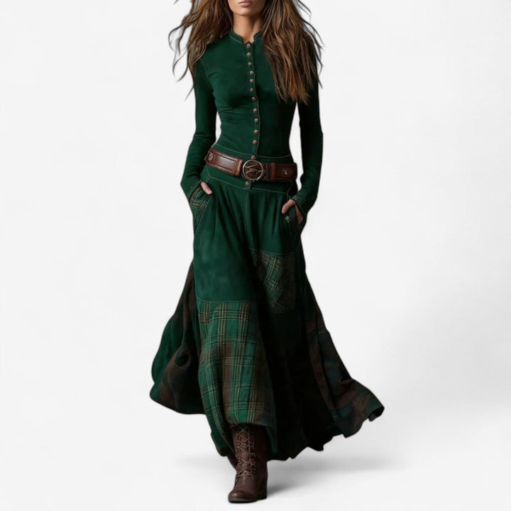 Women's Elegant Fall Suede Dress in Green