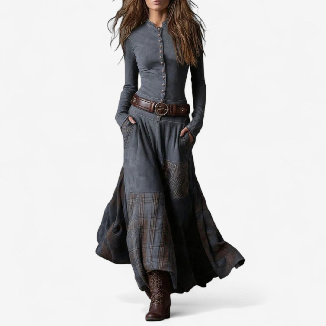 Women's Elegant Fall Suede Dress in Grey