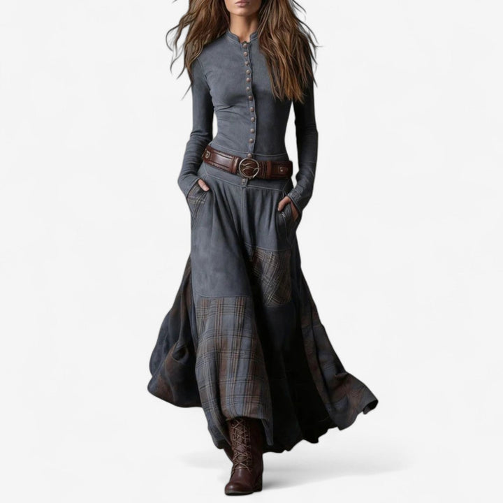 Women's Elegant Fall Suede Dress in Grey