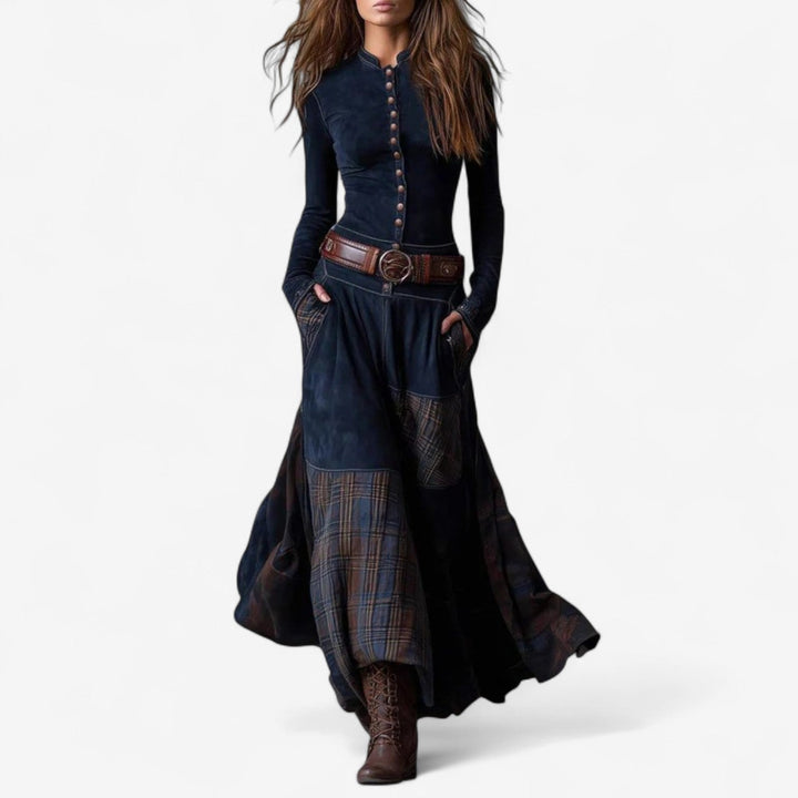 Women's Elegant Fall Suede Dress in Königsblau