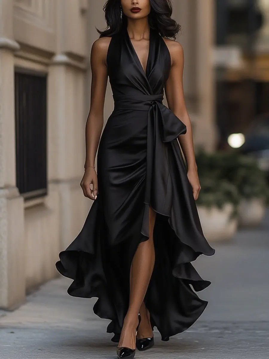 Women's Elegant Fall Wedding Guest Dress in Black