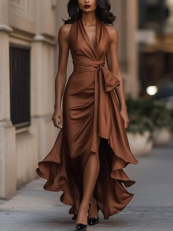 Women's Elegant Fall Wedding Guest Dress in Brown