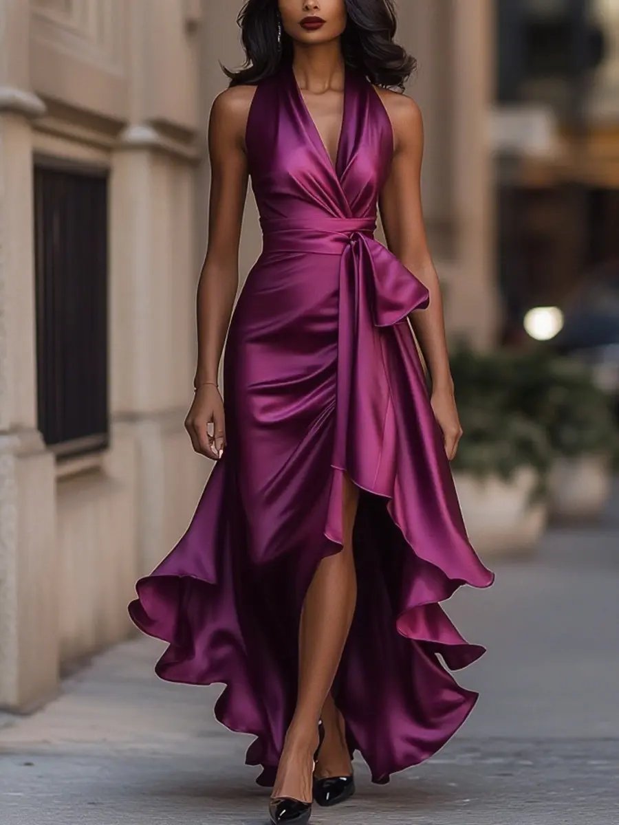 Women's Elegant Fall Wedding Guest Dress in Fuchsia