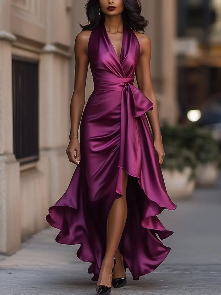 Women's Elegant Fall Wedding Guest Dress in Fuchsia
