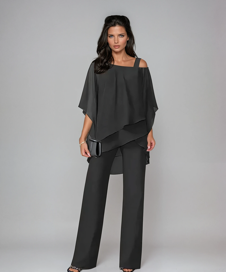 Women's elegant flowing layered set in Black