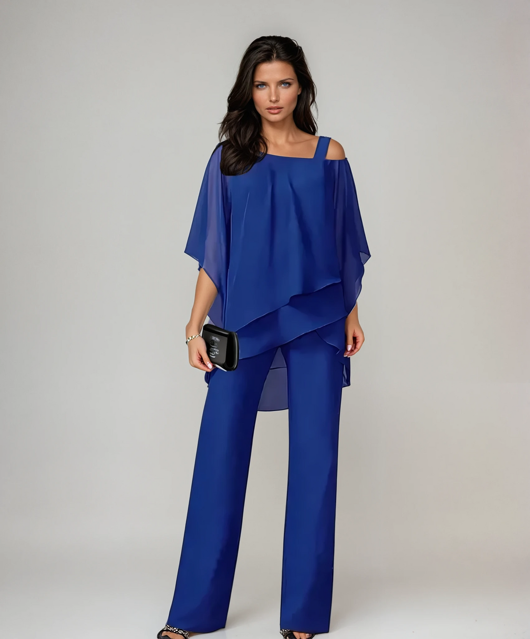 Women's elegant flowing layered set in Blue