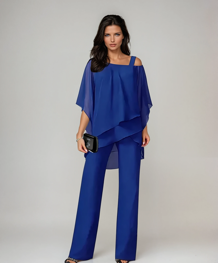 Women's elegant flowing layered set in Blue
