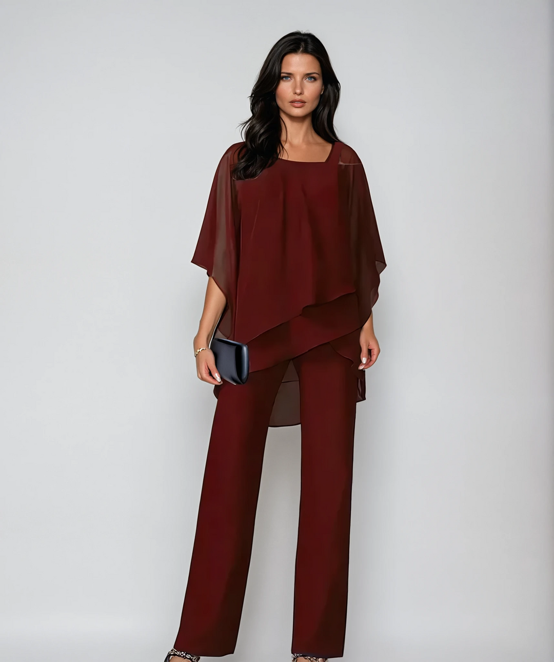 Women's elegant flowing layered set in Red