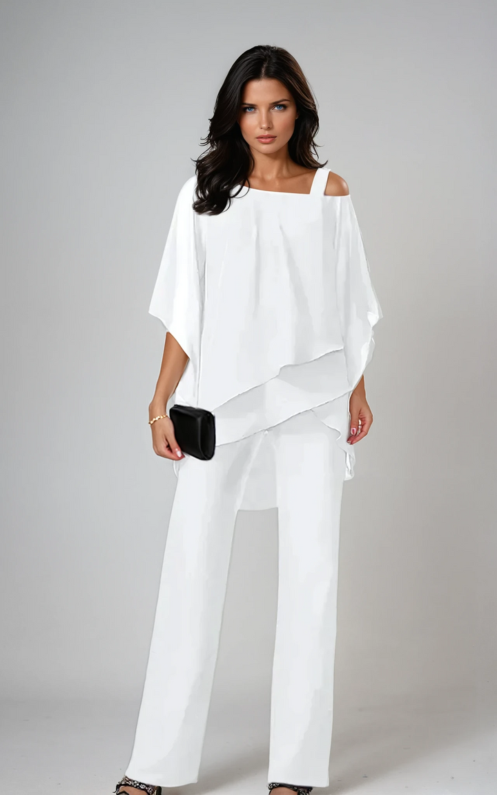 Women's elegant flowing layered set in White