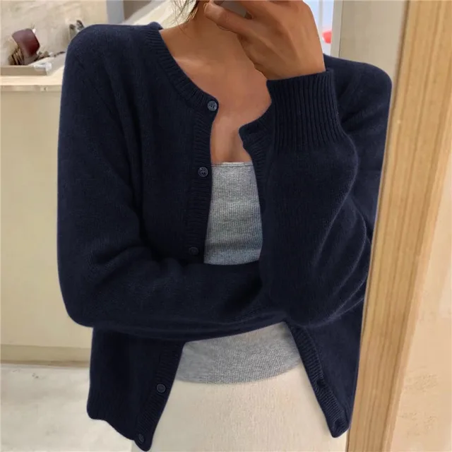 Women's Elegant Knit Cardigan for Casual Days in Dark Blue