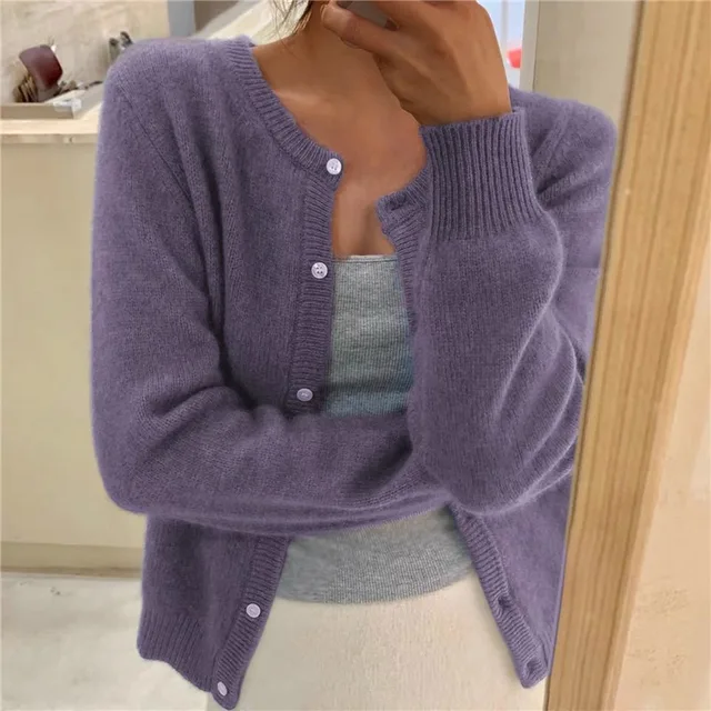 Women's Elegant Knit Cardigan for Casual Days in Purple