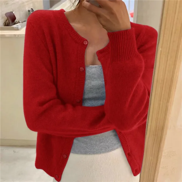 Women's Elegant Knit Cardigan for Casual Days in Red