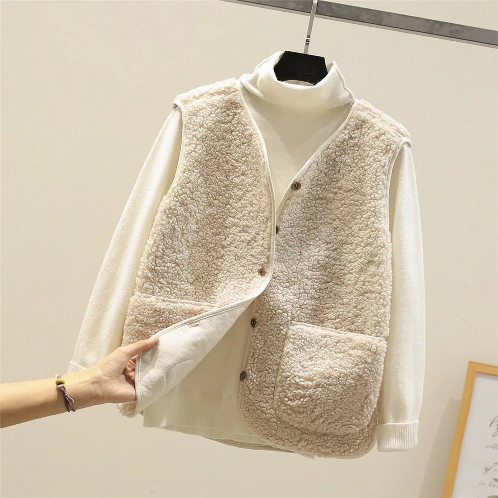 Women's Elegant Knit Layering Vest in Beige