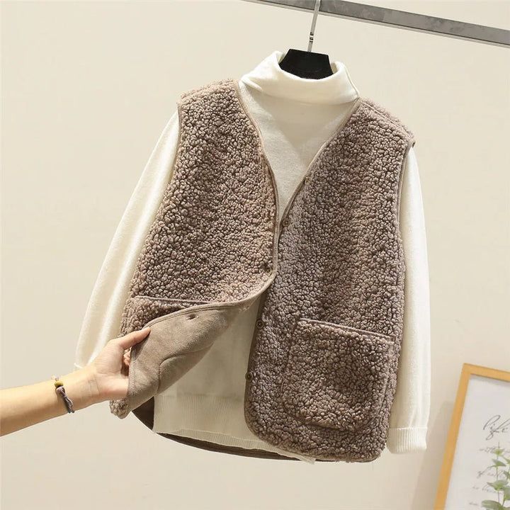 Women's Elegant Knit Layering Vest in Khaki