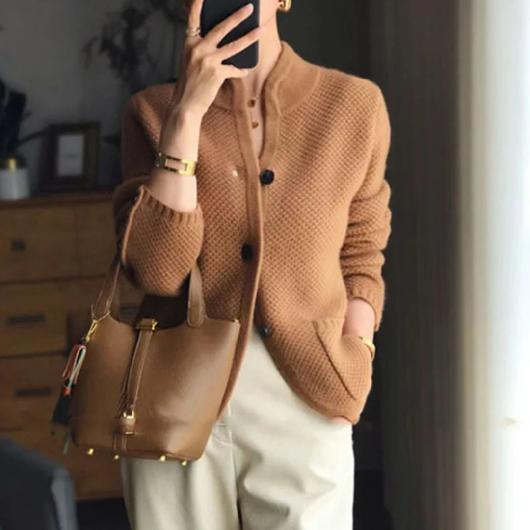 Women's Elegant Layering Cardigan Sweater in Brown