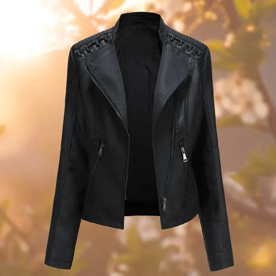 Women's Elegant Leather Jacket for Autumn in Black