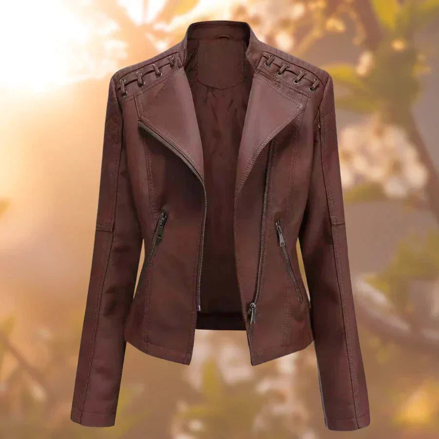 Women's Elegant Leather Jacket for Autumn in Brown
