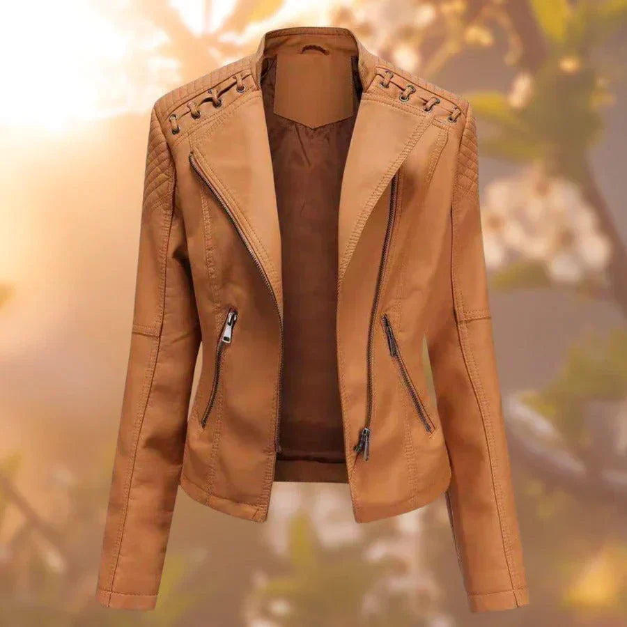 Women's Elegant Leather Jacket for Autumn in Orange