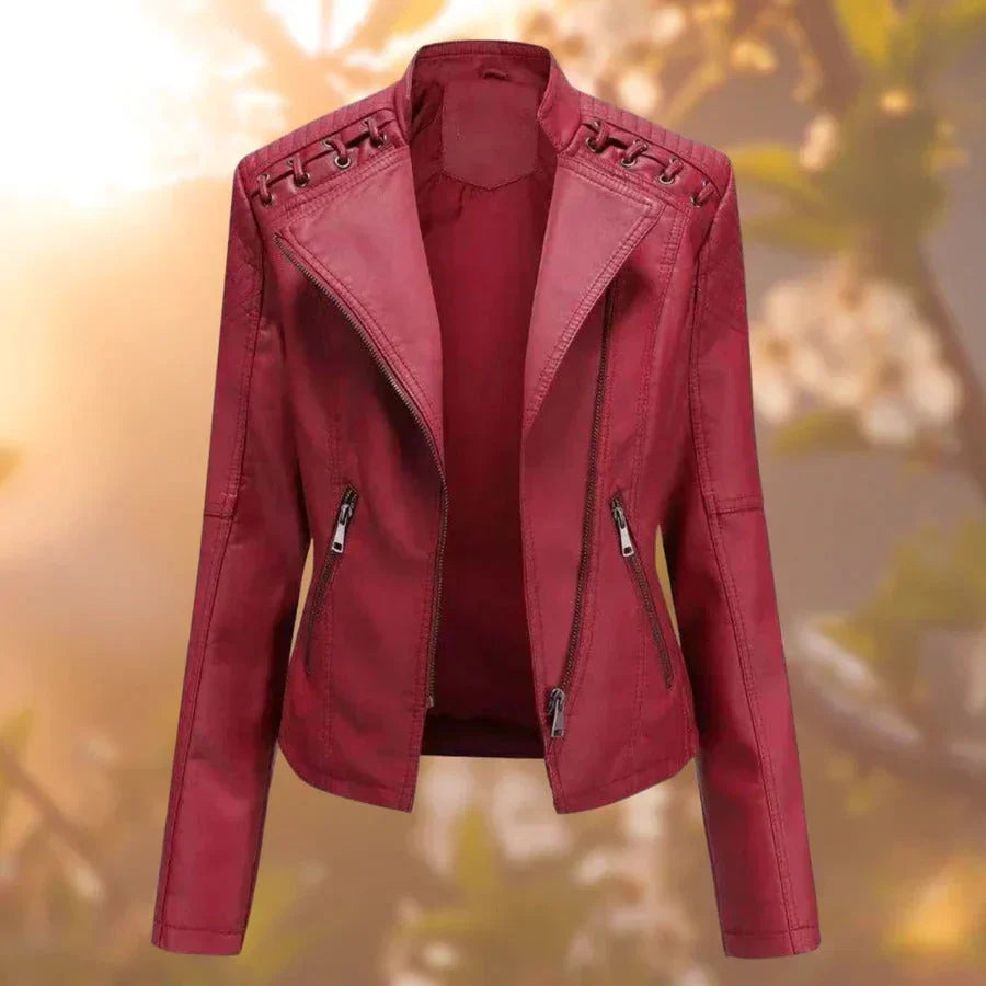 Women's Elegant Leather Jacket for Autumn in Red