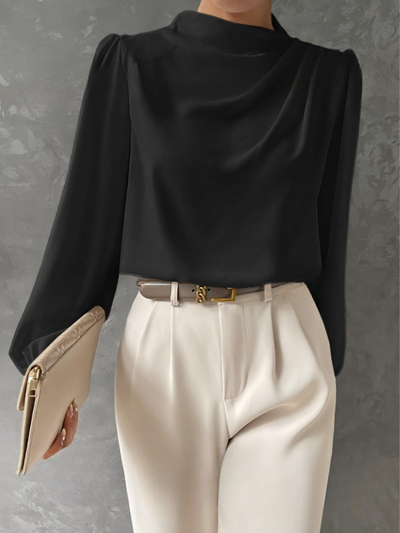 Women's Elegant Long-Sleeve Blouse for Summer in Black