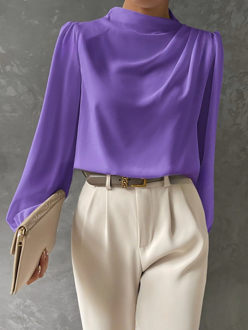 Women's Elegant Long-Sleeve Blouse for Summer in Purple