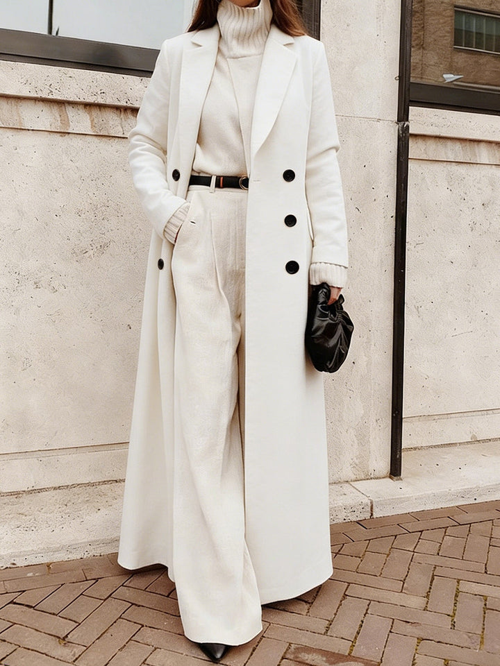 Women's Elegant Longline Coat with Tailored Fit in White