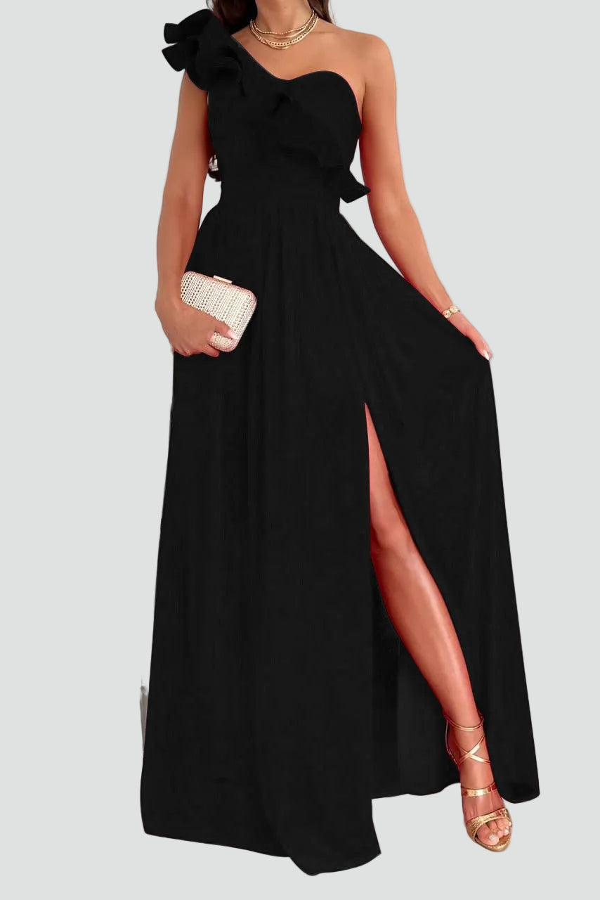 Women's Elegant Maxi Cocktail Dress with Split in Black