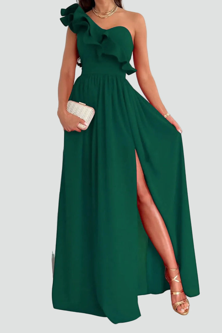 Women's Elegant Maxi Cocktail Dress with Split in Green