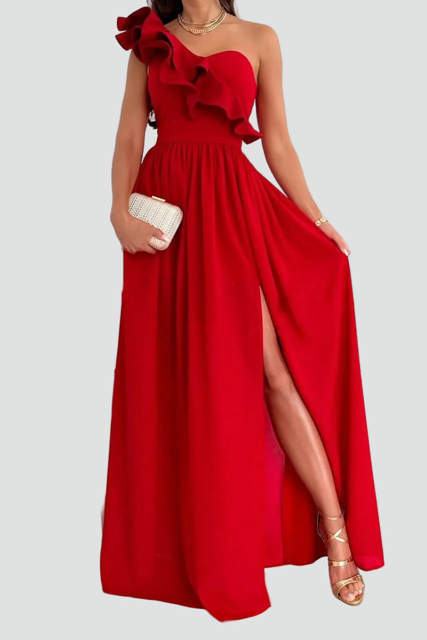 Women's Elegant Maxi Cocktail Dress with Split in Red